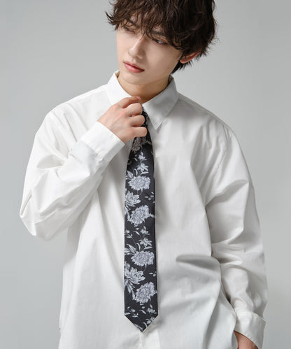 SUI-1998 ネクタイ 7cm ブラック 花柄 ボタニカル 華やか メンズ ネクタイ kkne13