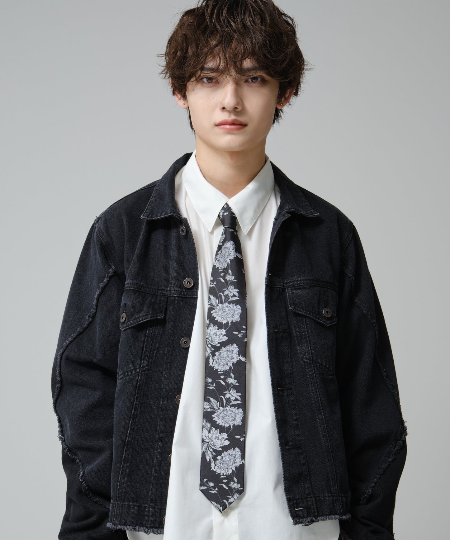 SUI-1998 ネクタイ 7cm ブラック 花柄 ボタニカル 華やか メンズ ネクタイ kkne13