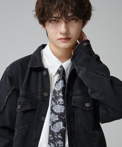 SUI-1998 ネクタイ 7cm ブラック 花柄 ボタニカル 華やか メンズ ネクタイ kkne13