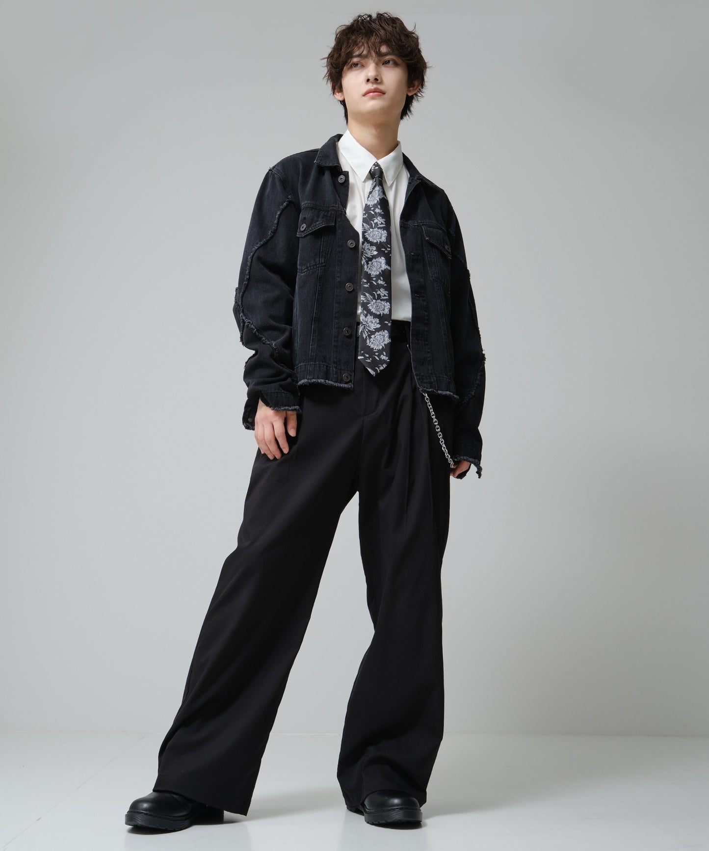 SUI-1998 ネクタイ 7cm ブラック 花柄 ボタニカル 華やか メンズ ネクタイ kkne13