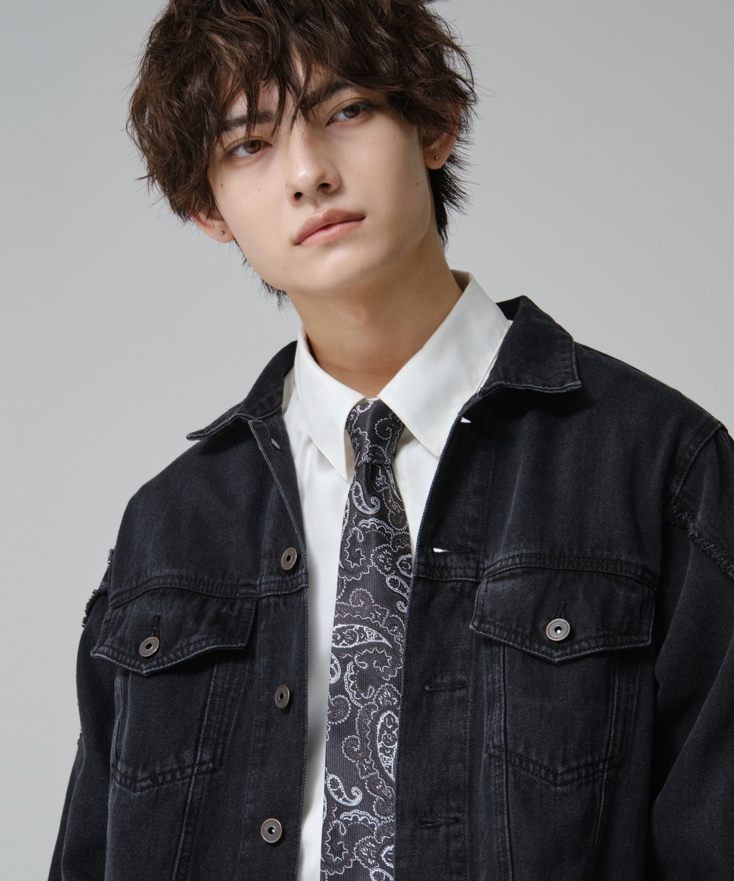 SUI-1998 ネクタイ 7cm ブラック シルバーペイズリー エレガント 柄 メンズ ネクタイ kkne14