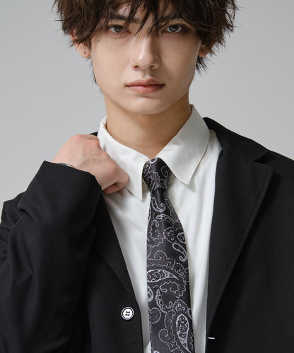 SUI-1998 ネクタイ 7cm ブラック シルバーペイズリー エレガント 柄 メンズ ネクタイ kkne14