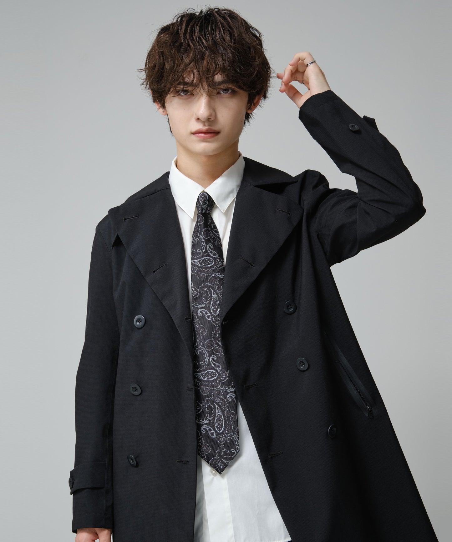 SUI-1998 ネクタイ 7cm ブラック シルバーペイズリー エレガント 柄 メンズ ネクタイ kkne14