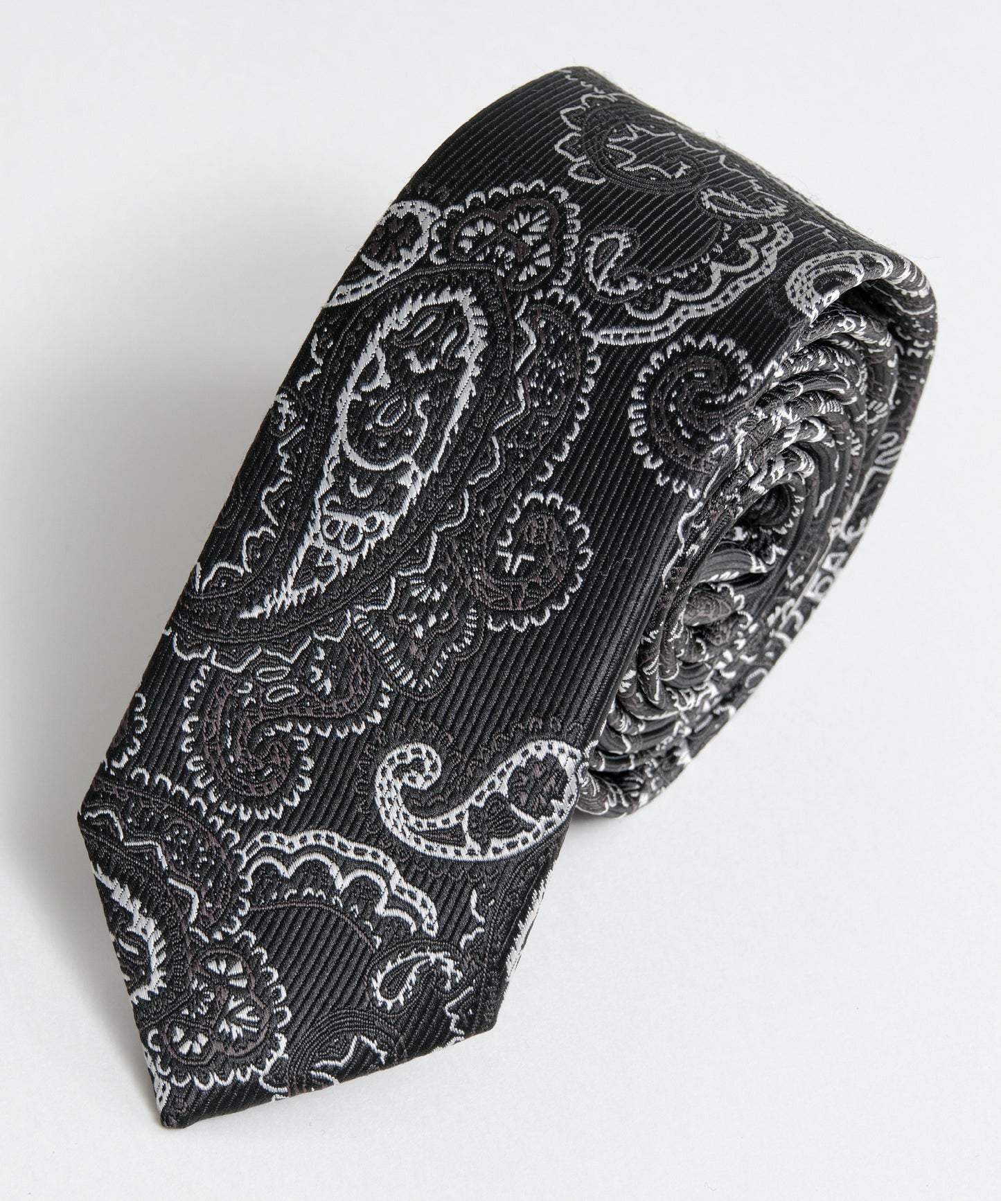 SUI-1998 ネクタイ 7cm ブラック シルバーペイズリー エレガント 柄 メンズ ネクタイ kkne14