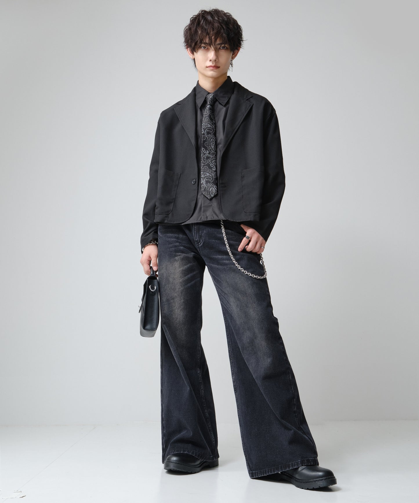 SUI-1998 ネクタイ 7cm ブラック シルバーペイズリー エレガント 柄 メンズ ネクタイ kkne14