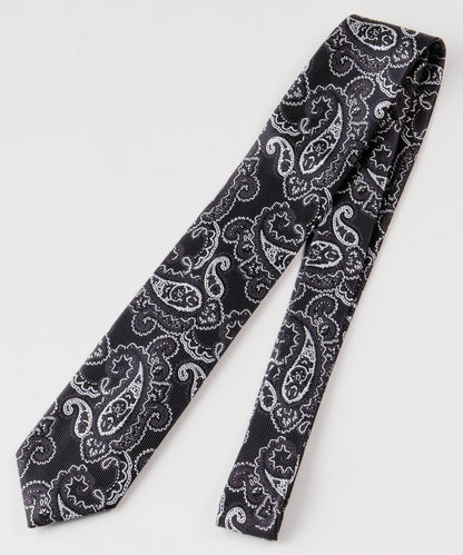SUI-1998 ネクタイ 7cm ブラック シルバーペイズリー エレガント 柄 メンズ ネクタイ kkne14