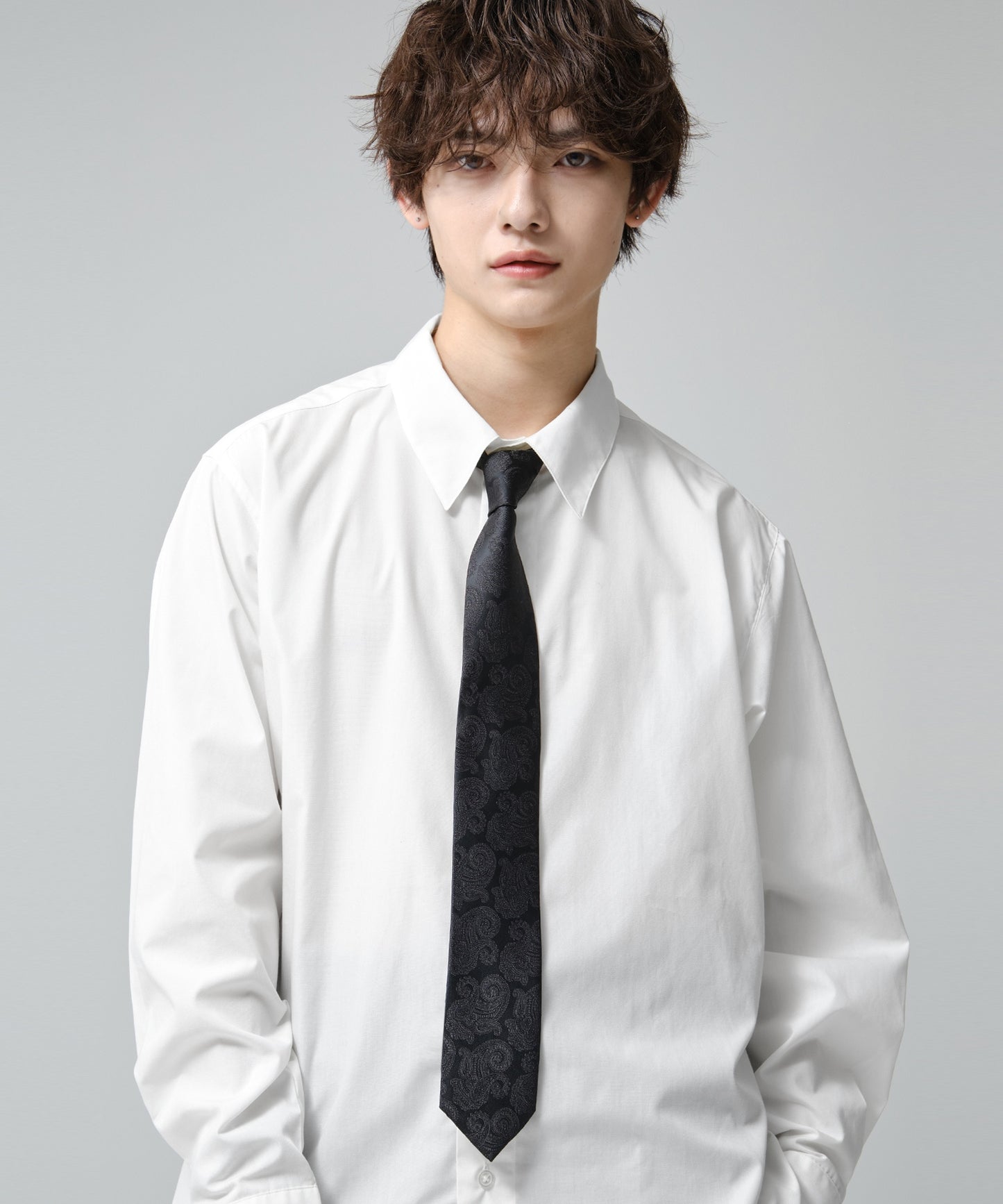 SUI-1998 ネクタイ 7cm ブラック ダークペイズリー シンプル 柄 メンズ ネクタイ kkne15