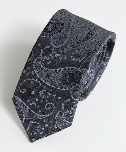 SUI-1998 ネクタイ 7cm ブラック シルバーブルーペイズリー エレガント 柄 メンズ ネクタイ kkne16