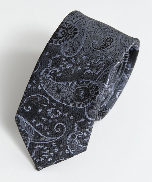 SUI-1998 ネクタイ 7cm ブラック シルバーブルーペイズリー エレガント 柄 メンズ ネクタイ kkne16