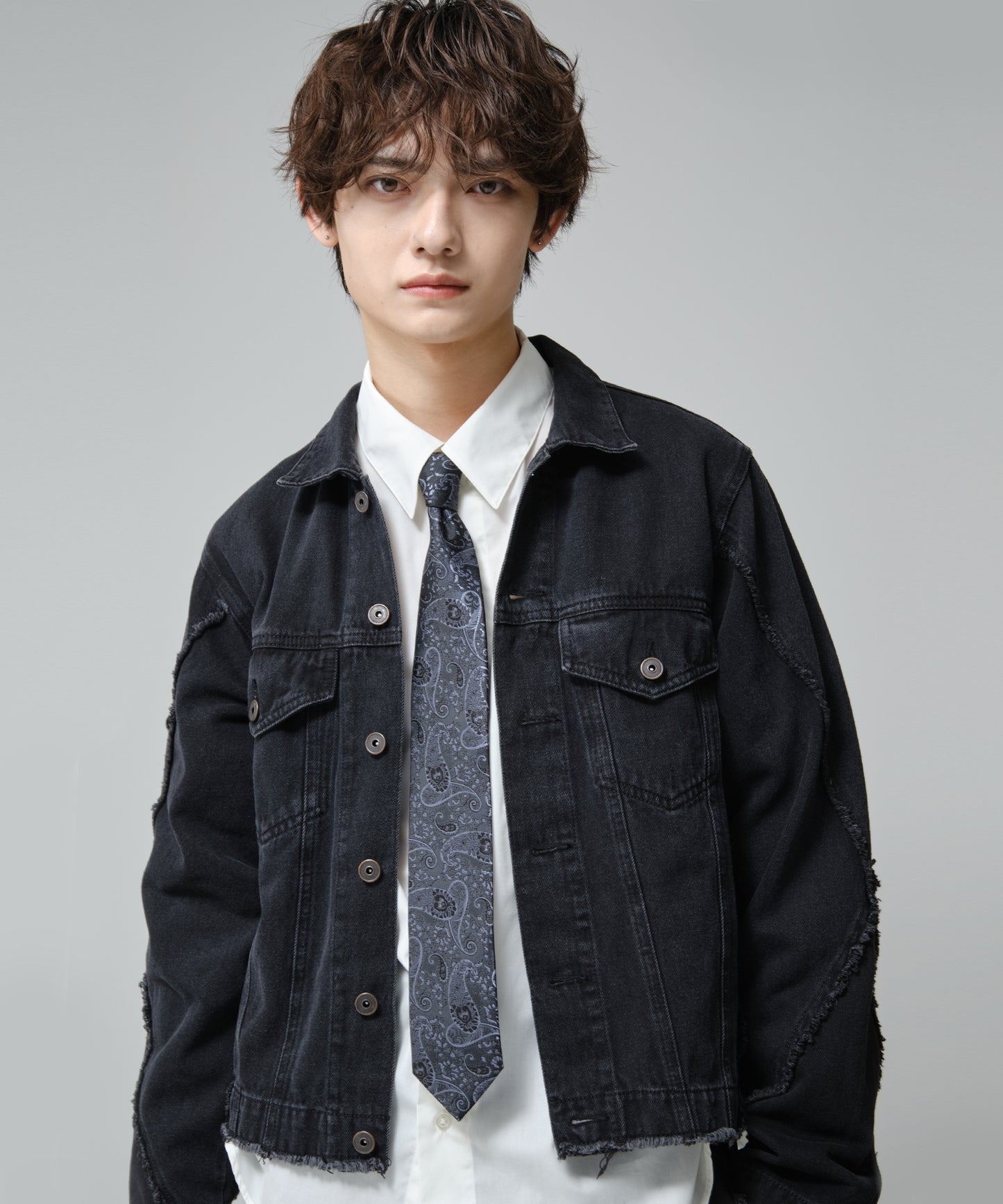 SUI-1998 ネクタイ 7cm ブラック シルバーブルーペイズリー エレガント 柄 メンズ ネクタイ kkne16