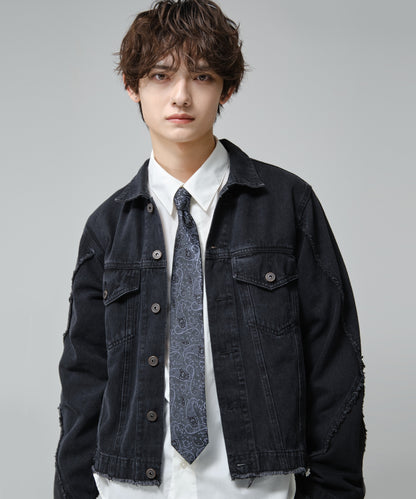 SUI-1998 ネクタイ 7cm ブラック シルバーブルーペイズリー エレガント 柄 メンズ ネクタイ kkne16