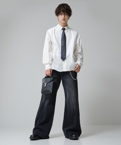 SUI-1998 ネクタイ 7cm ブラック シルバーブルーペイズリー エレガント 柄 メンズ ネクタイ kkne16