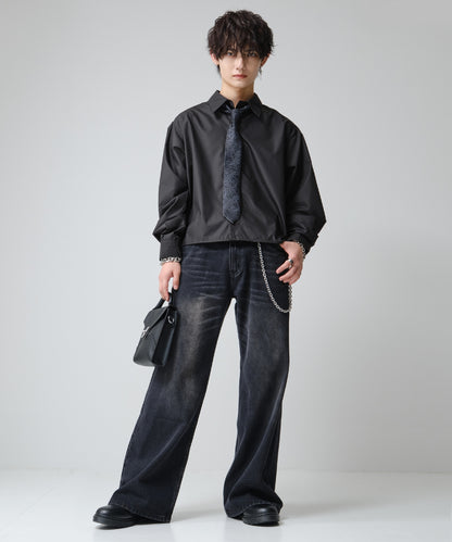 SUI-1998 ネクタイ 7cm ブラック シルバーブルーペイズリー エレガント 柄 メンズ ネクタイ kkne16