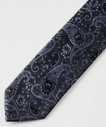 SUI-1998 ネクタイ 7cm ブラック シルバーブルーペイズリー エレガント 柄 メンズ ネクタイ kkne16