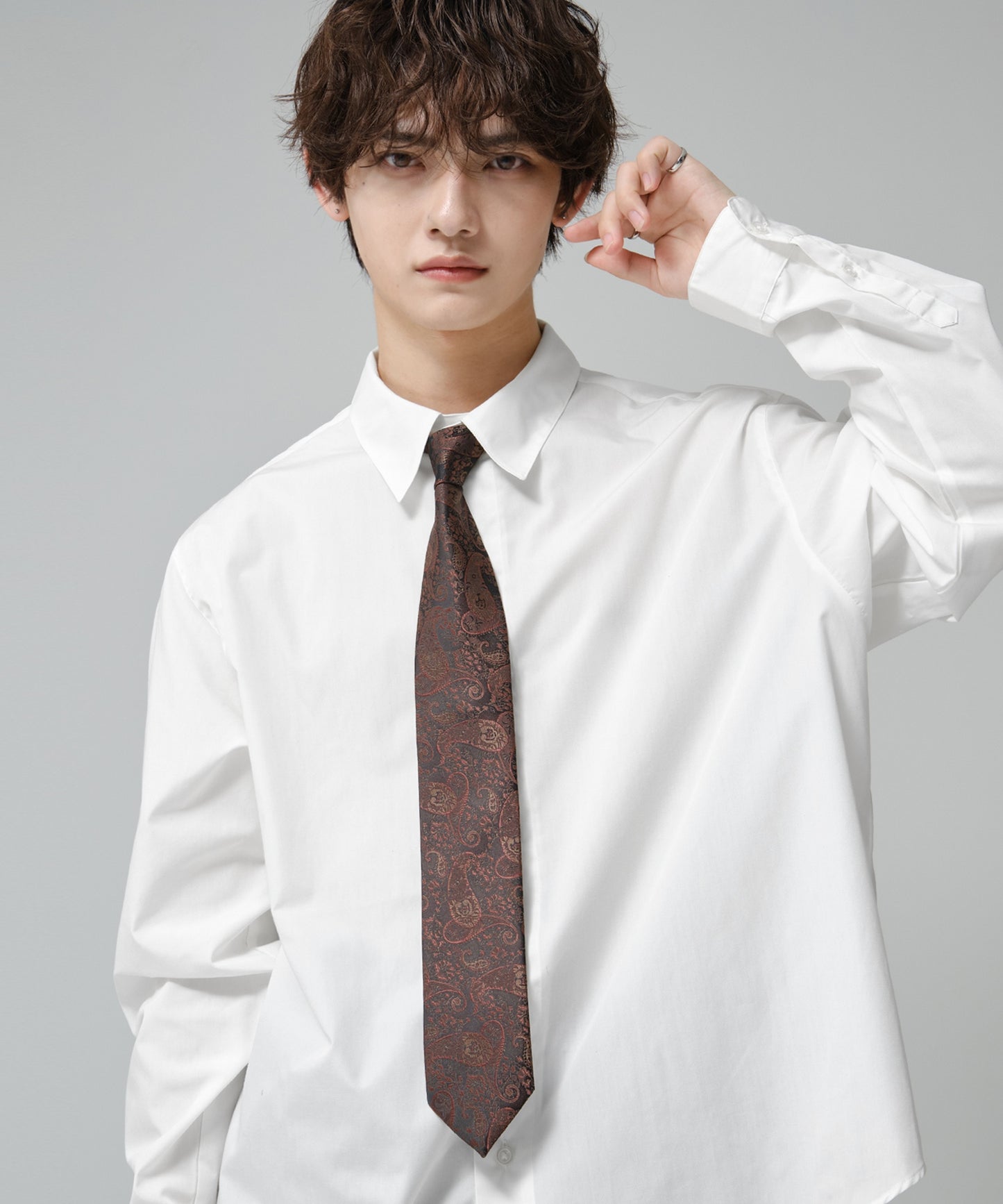 SUI-1998 ネクタイ 7cm ブラック レッドペイズリー 赤茶 エレガント 柄 メンズ ネクタイ kkne17