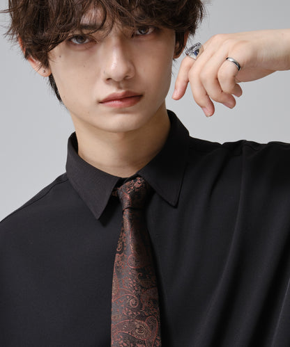 SUI-1998 ネクタイ 7cm ブラック レッドペイズリー 赤茶 エレガント 柄 メンズ ネクタイ kkne17