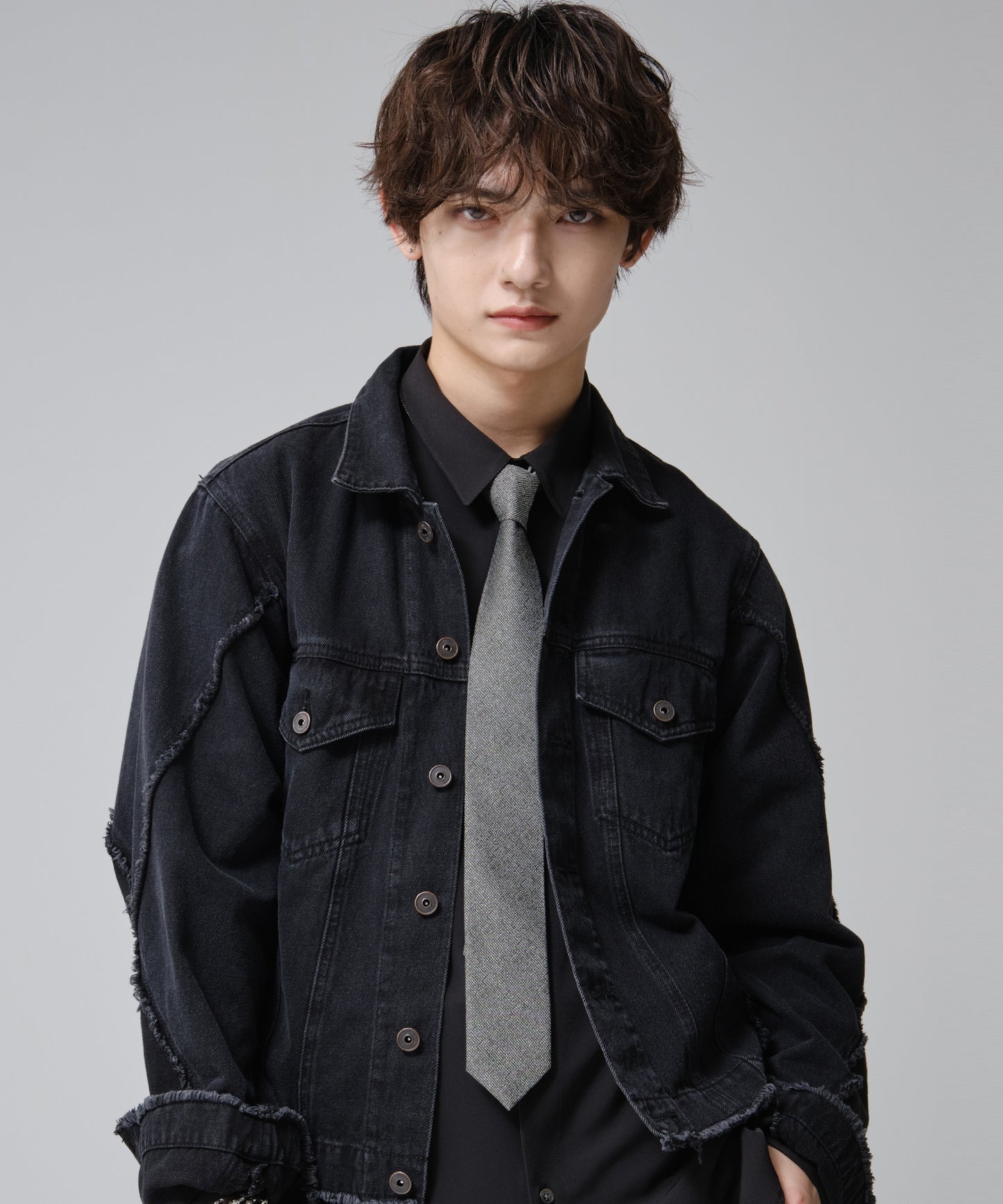 SUI-1998 ネクタイ 6cm シルバー ダークグレー シンプル 二色糸 メンズ ネクタイ kkne2