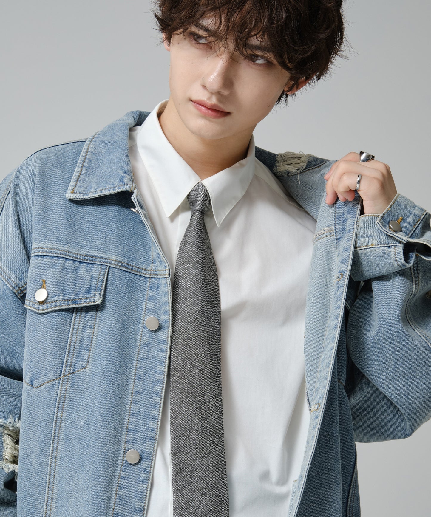 SUI-1998 ネクタイ 6cm シルバー ダークグレー シンプル 二色糸 メンズ ネクタイ kkne2