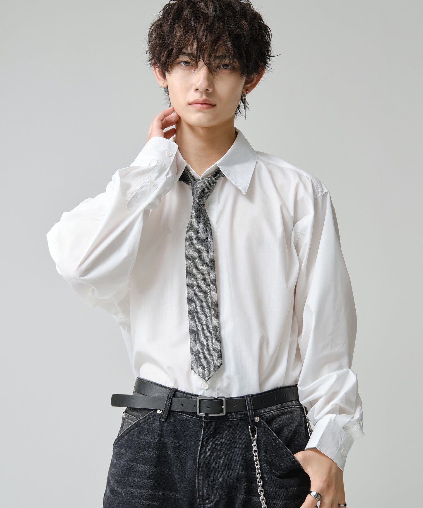 SUI-1998 ネクタイ 6cm シルバー ダークグレー シンプル 二色糸 メンズ ネクタイ kkne2