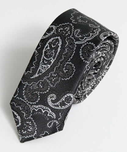 SUI-1998 ネクタイ 6cm ブラック シルバーペイズリー エレガント 柄 メンズ ネクタイ kkne4