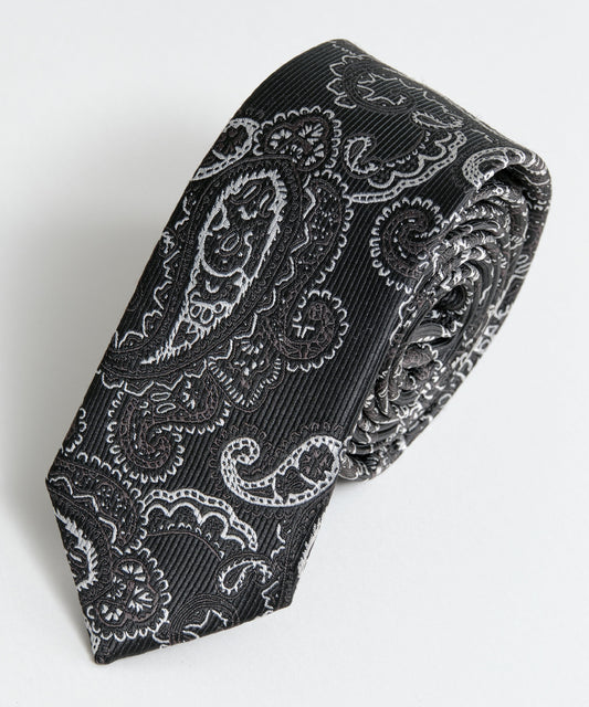 SUI-1998 ネクタイ 6cm ブラック シルバーペイズリー エレガント 柄 メンズ ネクタイ kkne4