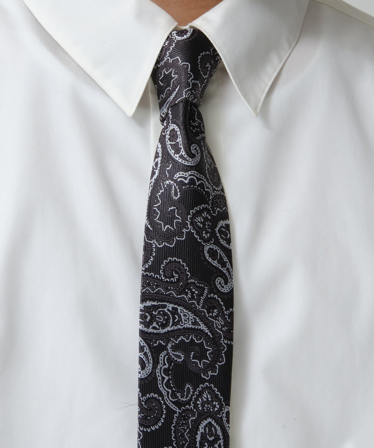 SUI-1998 ネクタイ 6cm ブラック シルバーペイズリー エレガント 柄 メンズ ネクタイ kkne4