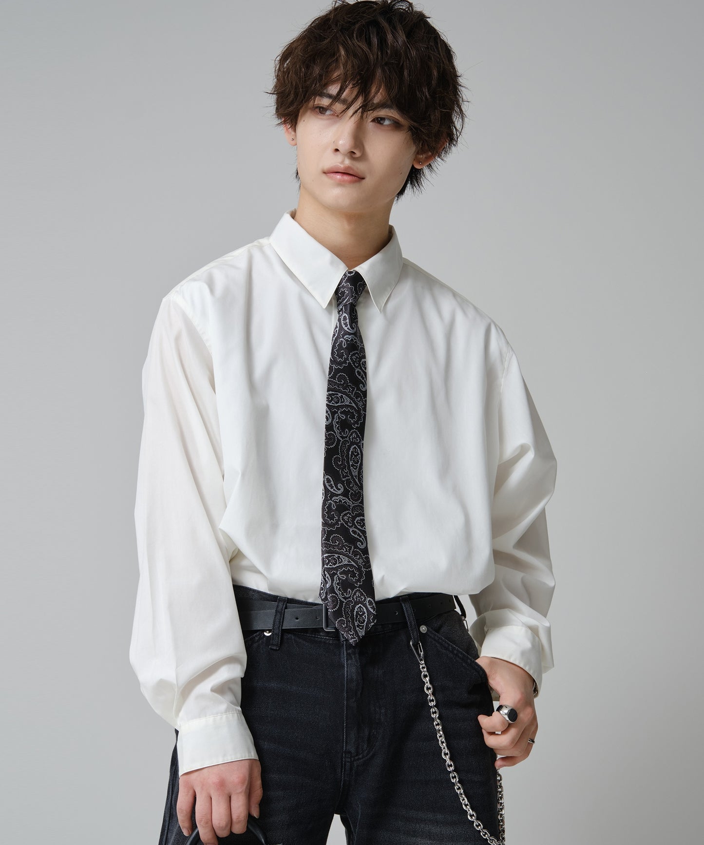 SUI-1998 ネクタイ 6cm ブラック シルバーペイズリー エレガント 柄 メンズ ネクタイ kkne4