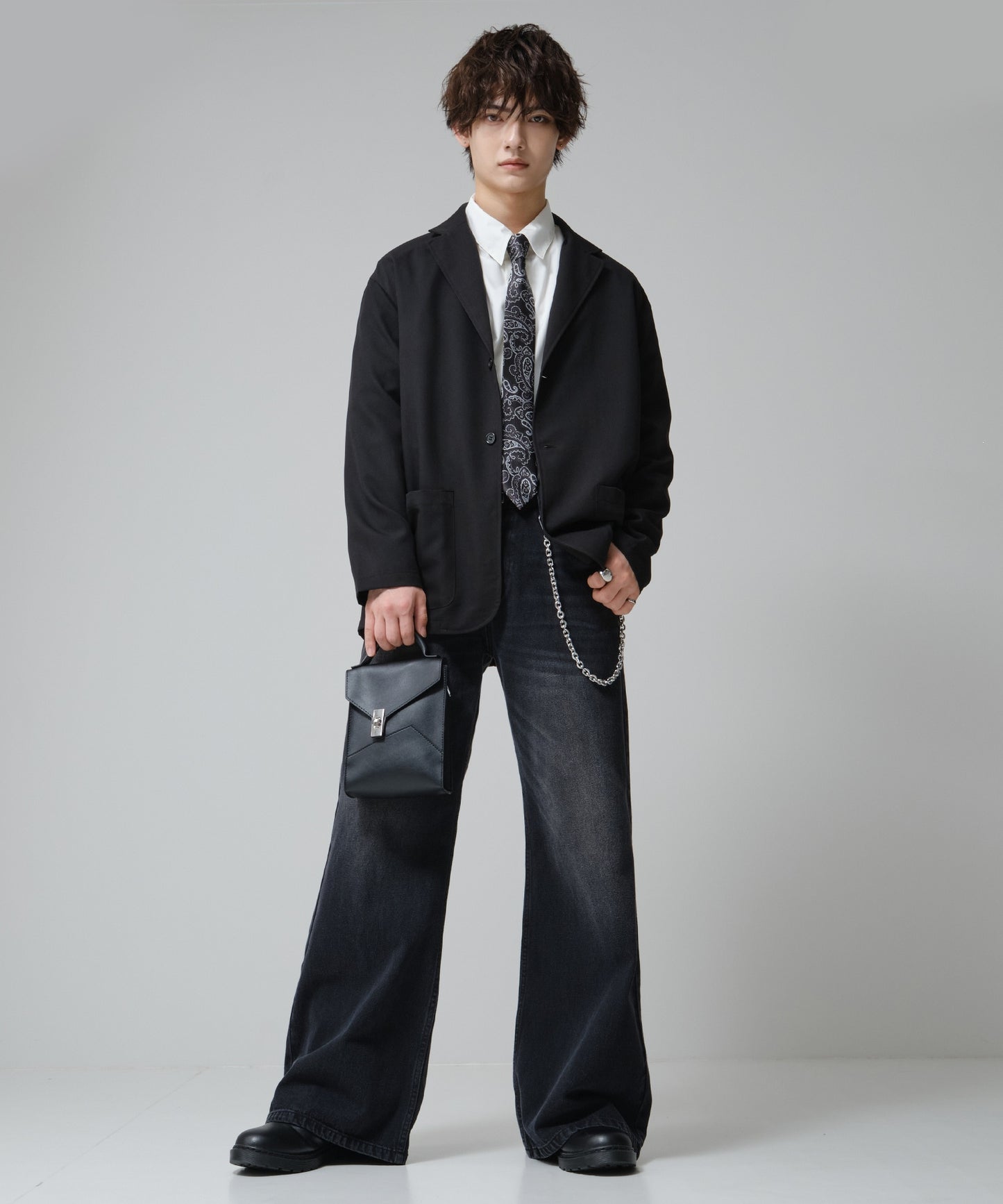 SUI-1998 ネクタイ 6cm ブラック シルバーペイズリー エレガント 柄 メンズ ネクタイ kkne4