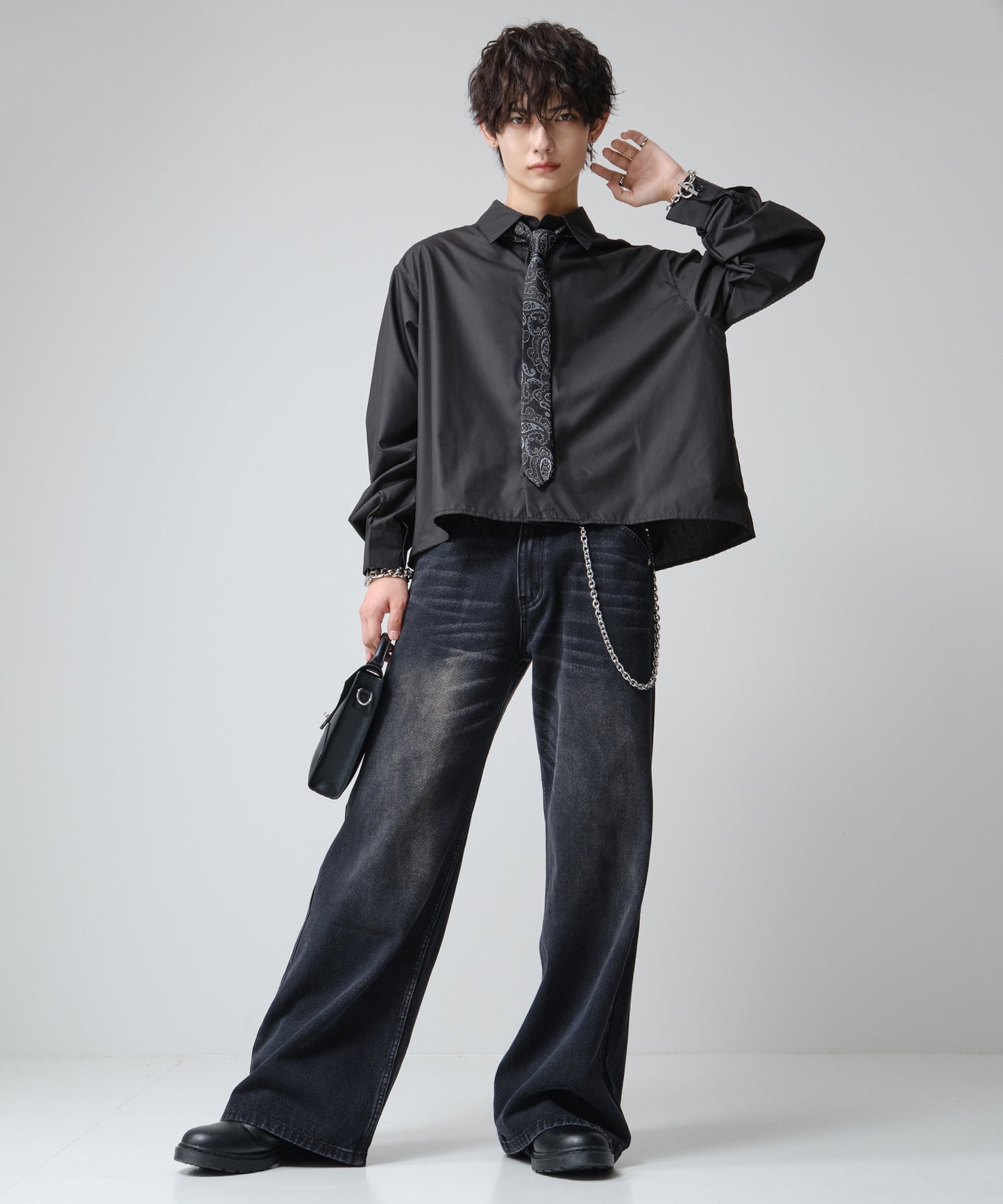 SUI-1998 ネクタイ 6cm ブラック シルバーペイズリー エレガント 柄 メンズ ネクタイ kkne4