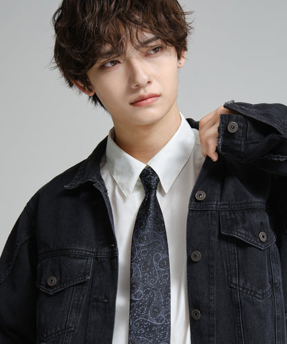 SUI-1998 ネクタイ 6cm ブラック シルバーブルーペイズリー エレガント 柄 メンズ ネクタイ kkne6