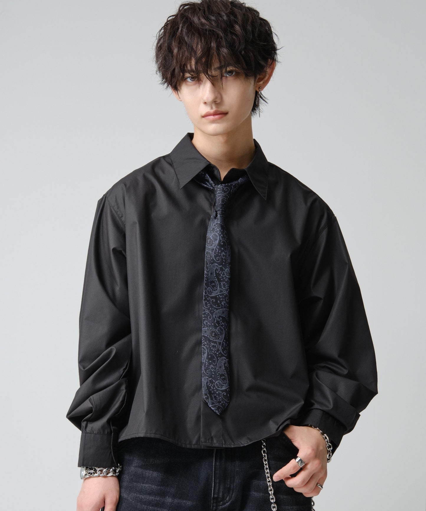 SUI-1998 ネクタイ 6cm ブラック シルバーブルーペイズリー エレガント 柄 メンズ ネクタイ kkne6