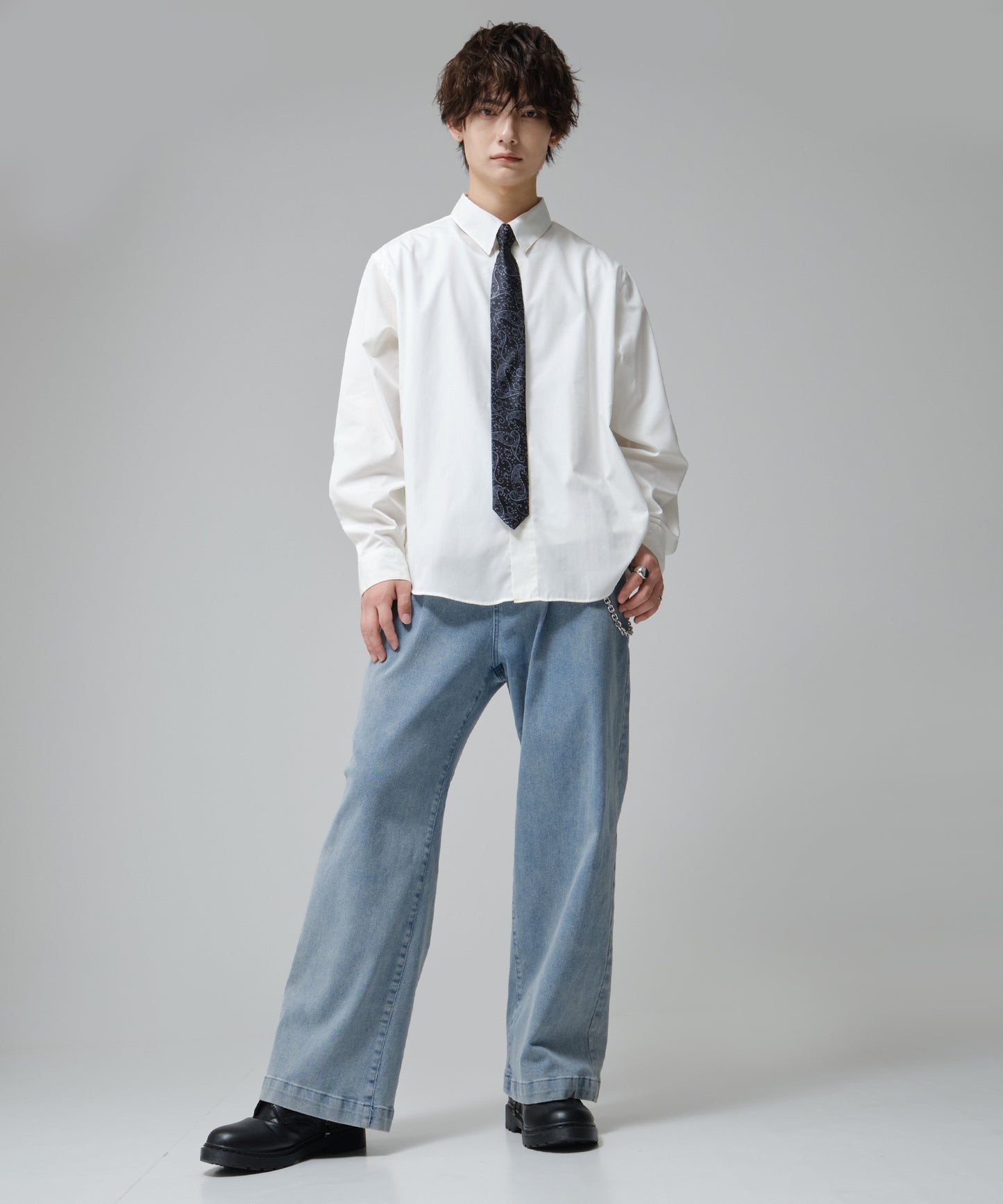 SUI-1998 ネクタイ 6cm ブラック シルバーブルーペイズリー エレガント 柄 メンズ ネクタイ kkne6