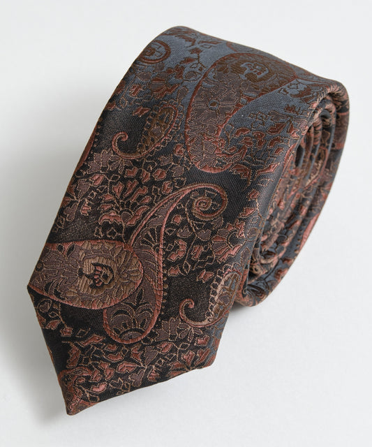 SUI-1998 ネクタイ 6cm ブラック レッドペイズリー 赤茶 エレガント 柄 メンズ ネクタイ kkne7
