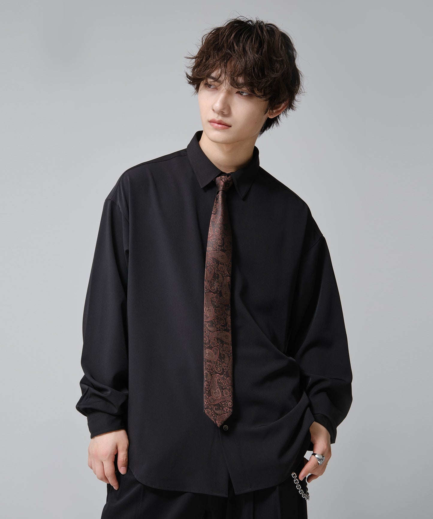 SUI-1998 ネクタイ 6cm ブラック レッドペイズリー 赤茶 エレガント 柄 メンズ ネクタイ kkne7