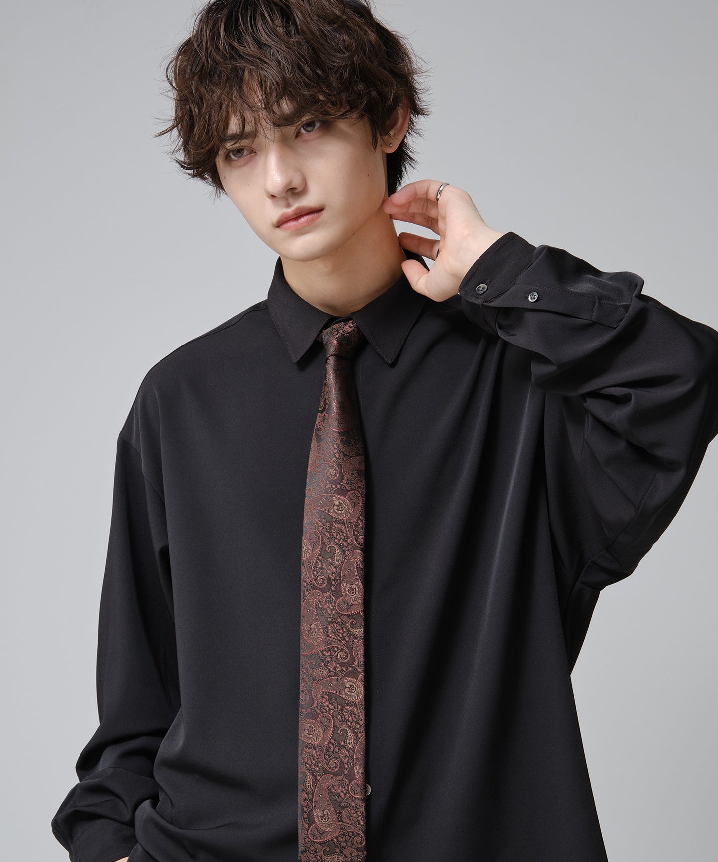 SUI-1998 ネクタイ 6cm ブラック レッドペイズリー 赤茶 エレガント 柄 メンズ ネクタイ kkne7