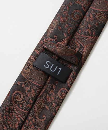 SUI-1998 ネクタイ 6cm ブラック レッドペイズリー 赤茶 エレガント 柄 メンズ ネクタイ kkne7