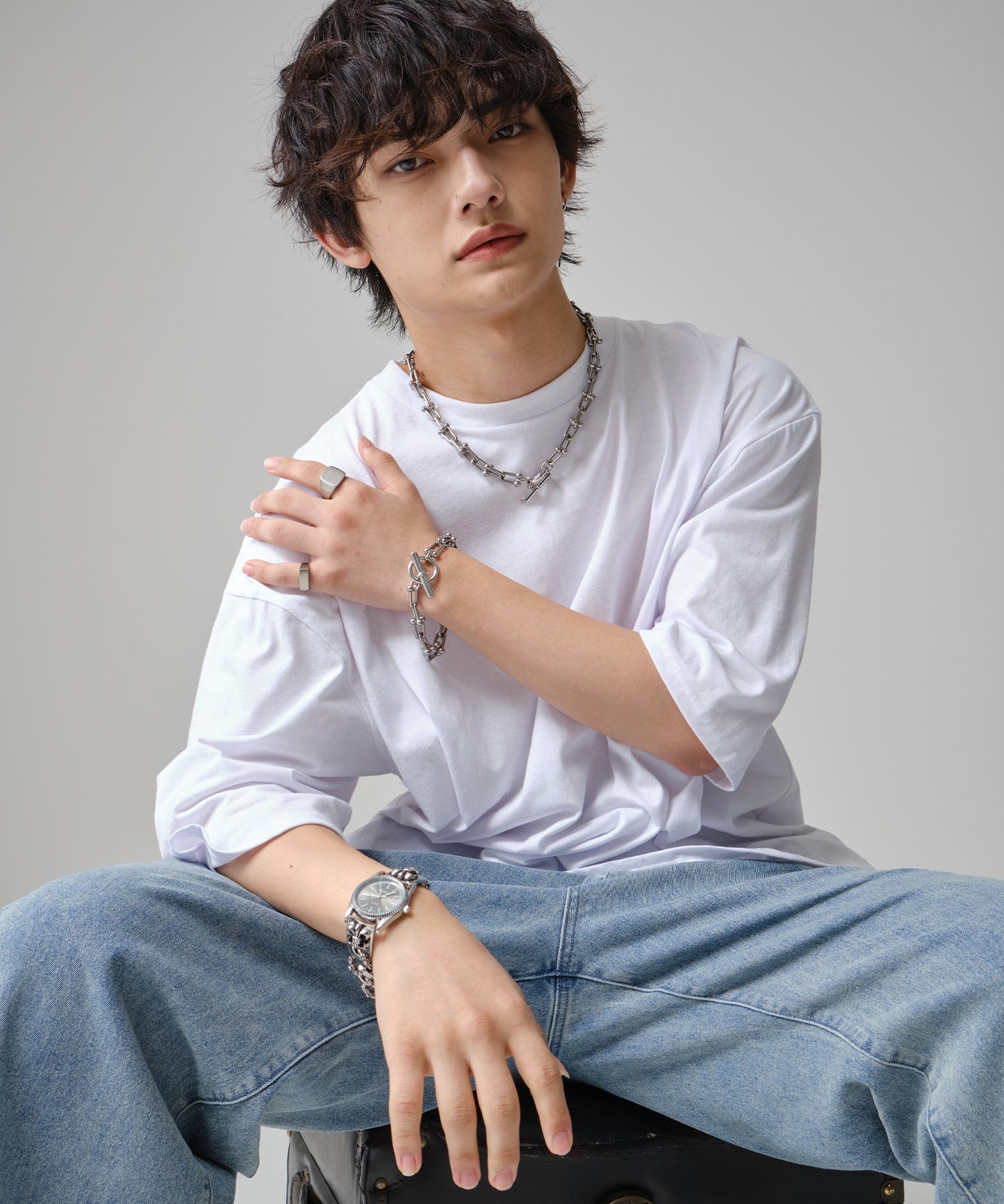 SUI-1998 ブレスレット Uチェーン チェーン マンテル シルバー ステンレス 幅1cm 極太 メンズ kksb272