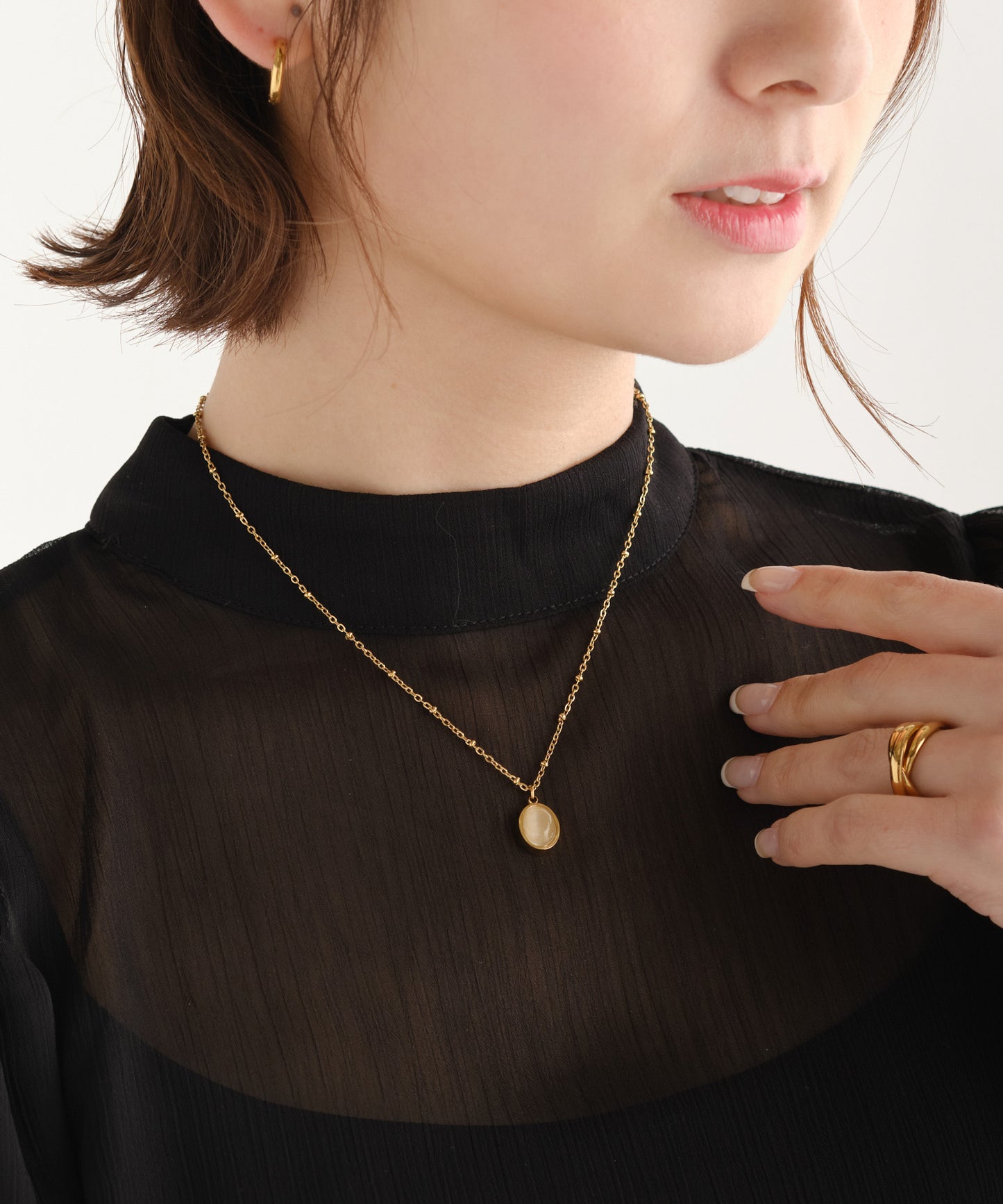 SUI-1998 ネックレス ストーン 立体 玉あずき ゴールド シルバー ステンレス レディース kksn26-27